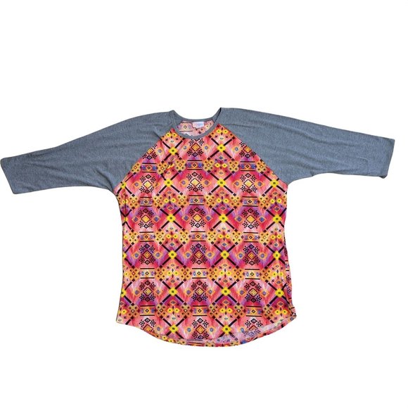 LulaRoe Multi-Colored Aztec Print Gray Long Sleeve Baseball Tee Women's 2XL 933 - Picture 1 of 5